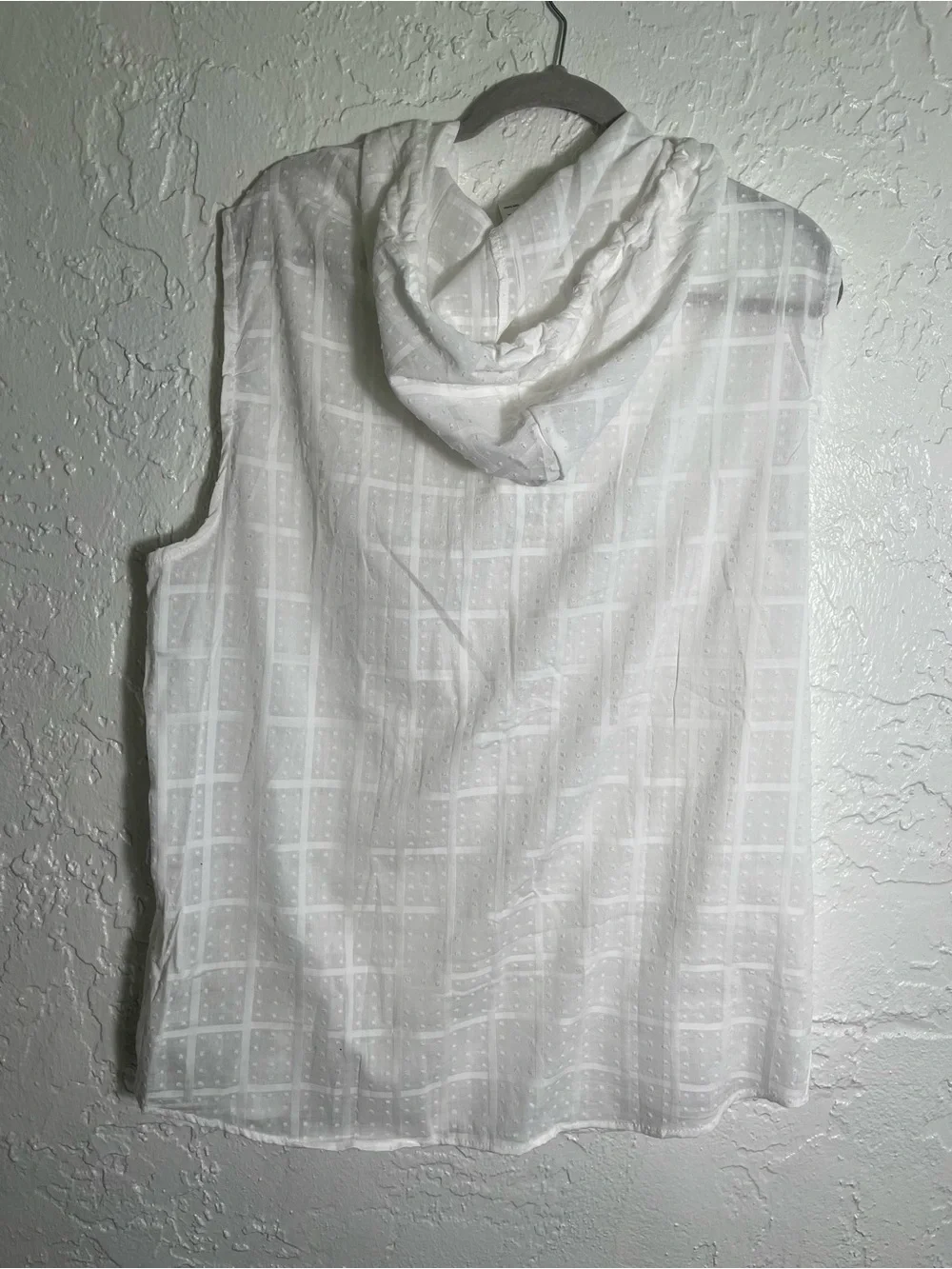 Women’s White Sleeveless Hooded Zip Up‎ Top XXL Cotton Swiss Dot Casual